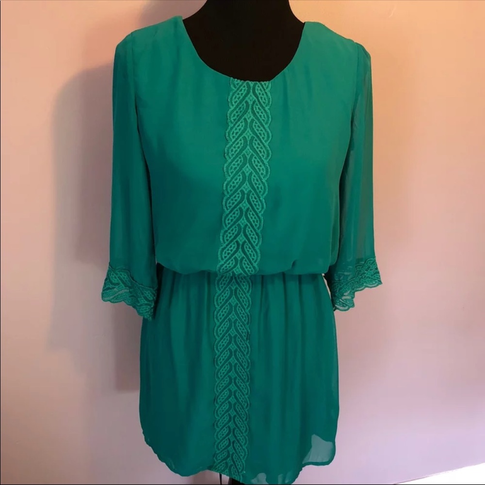 Teal Green Boho Blouse Casual Summer Dress Small